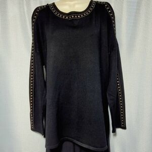 Westport Cold Shoulder Studded Black Knit Pop Over Sweater (XL)